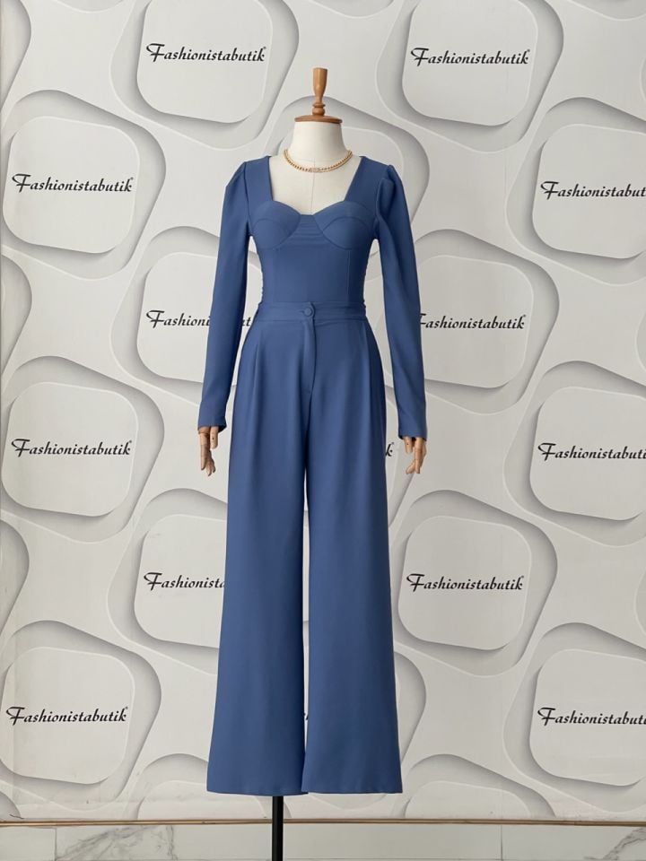 Gloplu bluz pantolon takım- Indigo