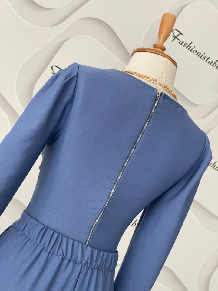 Gloplu bluz pantolon takım- Indigo