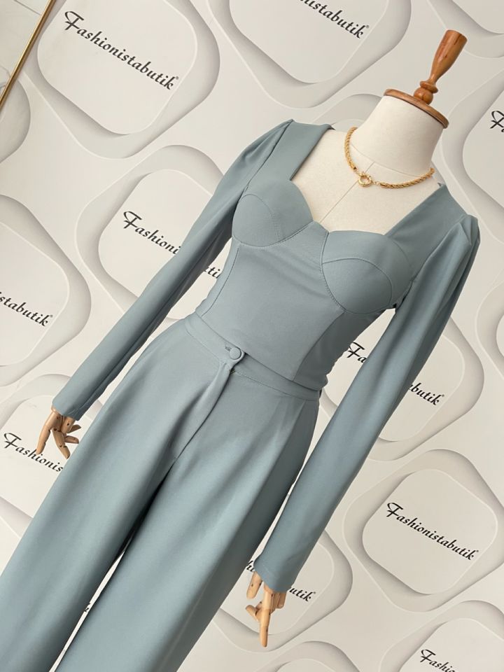 Gloplu bluz pantolon takım- Mint