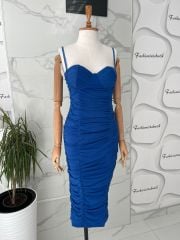 Gloplu drape elbise - Saks