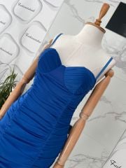Gloplu drape elbise - Saks