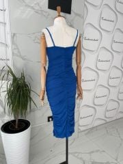 Gloplu drape elbise - Saks