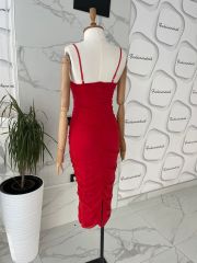 Gloplu drape elbise - Kırmızı