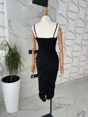 Gloplu drape elbise - Siyah