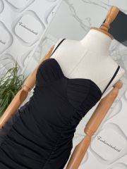 Gloplu drape elbise - Siyah