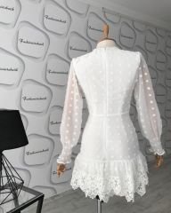 Güpür detay mini elbisemiz- beyaz