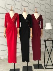 Pul detay pileli Maxi elbise - Kırmızı