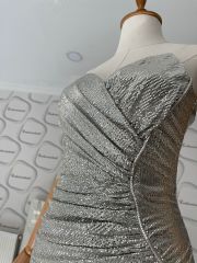 Drape detay straplez elbise - Füme Gümüş
