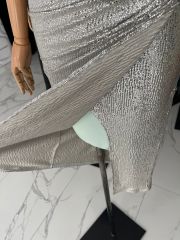 Drape detay straplez elbise - Füme Gümüş