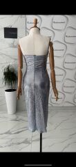 Drape detay straplez elbise - Füme Gümüş