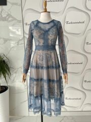 Dantel tasarım elbise 6 renk - Indigo