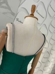 Taş askılı drape saten midi elbise - Zümrüt