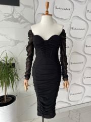 Gloplu midi drape - Siyah