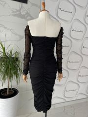 Gloplu midi drape - Siyah