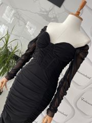 Gloplu midi drape - Siyah