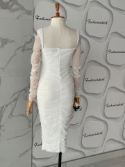 Gloplu midi drape - Beyaz