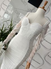 Gloplu midi drape - Beyaz