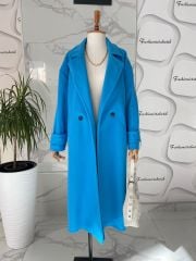 Oversize kaşe kaban - Mavi
