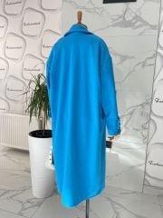 Oversize kaşe kaban - Mavi