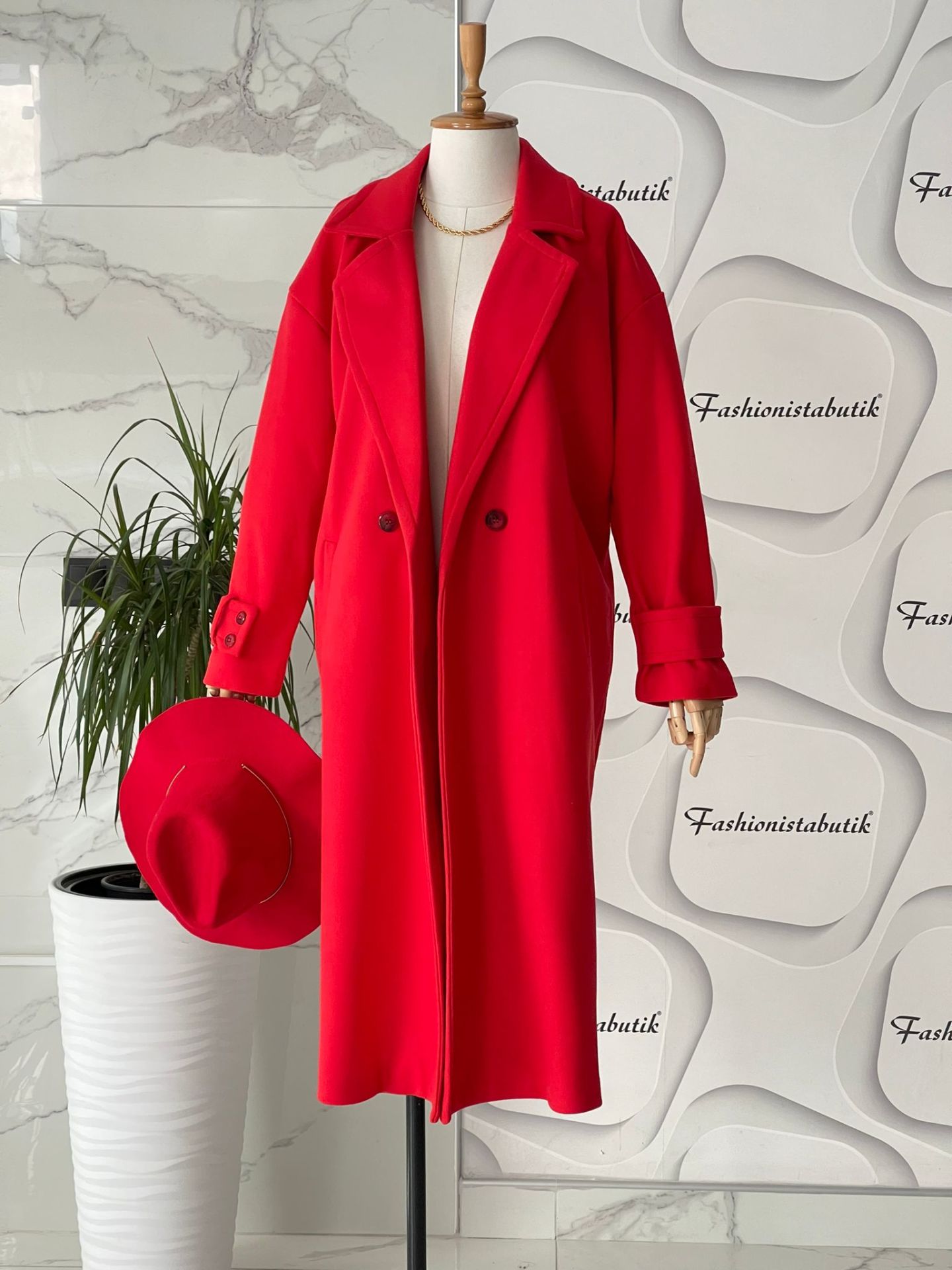 Oversize kaşe kaban - Nar çiçeği