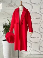 Oversize kaşe kaban - Nar çiçeği