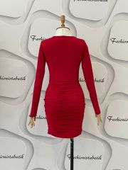 Modern drape elbise - Kırmızı