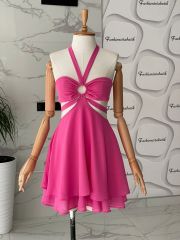 Tasarım şifon elbise - Pembe