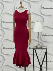 Volanlı elbise - Bordo