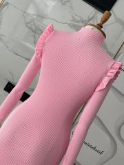 Boğazlı triko elbise  - Şeker Pembe