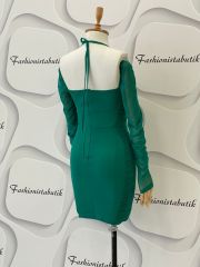 Gloplu drape elbise - Zümrüt