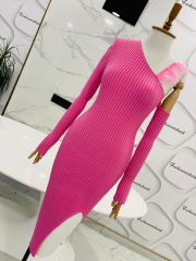 Tüy detay triko elbise - Pembe