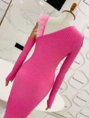Tüy detay triko elbise - Pembe