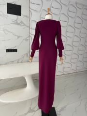 Kalp yaka maxi elbise - Mürdüm