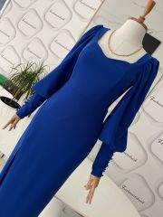 Kalp yaka maxi elbise - Saks