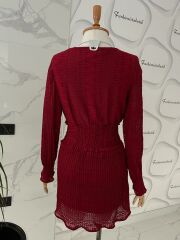 Kolye  detay  dantel elbise - Bordo
