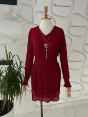 Kolye  detay  dantel elbise - Bordo