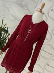 Kolye  detay  dantel elbise - Bordo