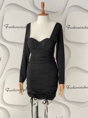 Glop detay drape elbise - Siyah