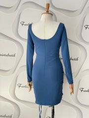 Glop detay drape elbise - indigo