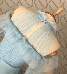 Tül drape detay kloş elbise - bebe mavisi