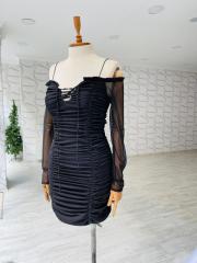 üç renk drape elbise - Siyah