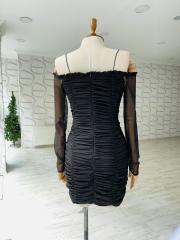 üç renk drape elbise - Siyah