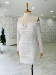 üç renk drape elbise - Beyaz