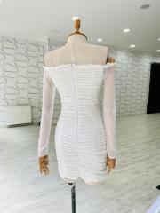 üç renk drape elbise - Beyaz