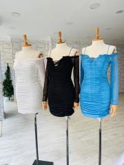 üç renk drape elbise - Beyaz