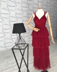 Kat kat maxi tül elbise - Bordo