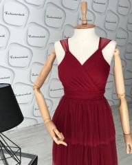 Kat kat maxi tül elbise - Bordo