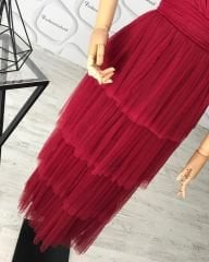 Kat kat maxi tül elbise - Bordo
