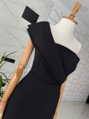 Modern yaka midi elbise - Saks