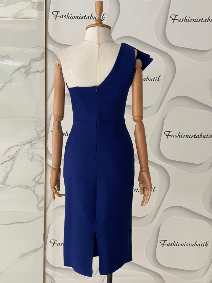 Modern yaka midi elbise - Saks